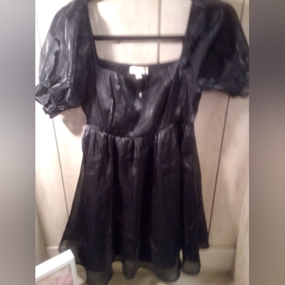 Dark Romance Fairycore Black Puffy Baby Doll Short Sleeve Tea Dress LARGE - Picture 4 of 12